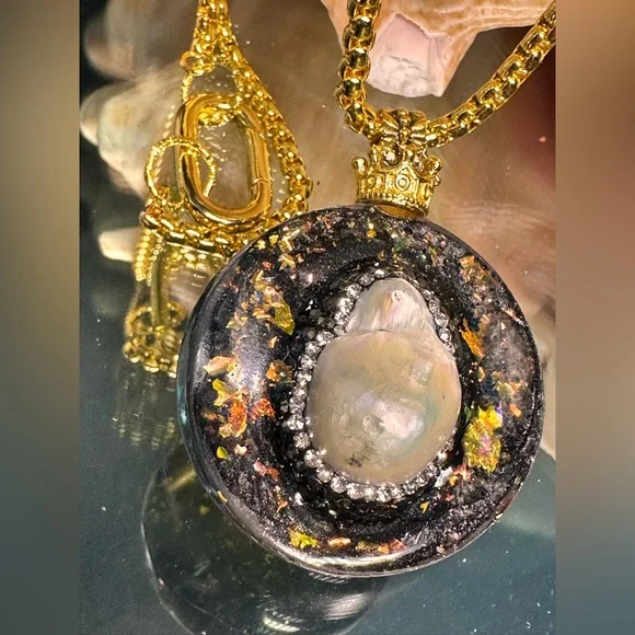 BIWA PEARL  Pendant long Necklace 18K goldfill chain - Picture 6 of 10